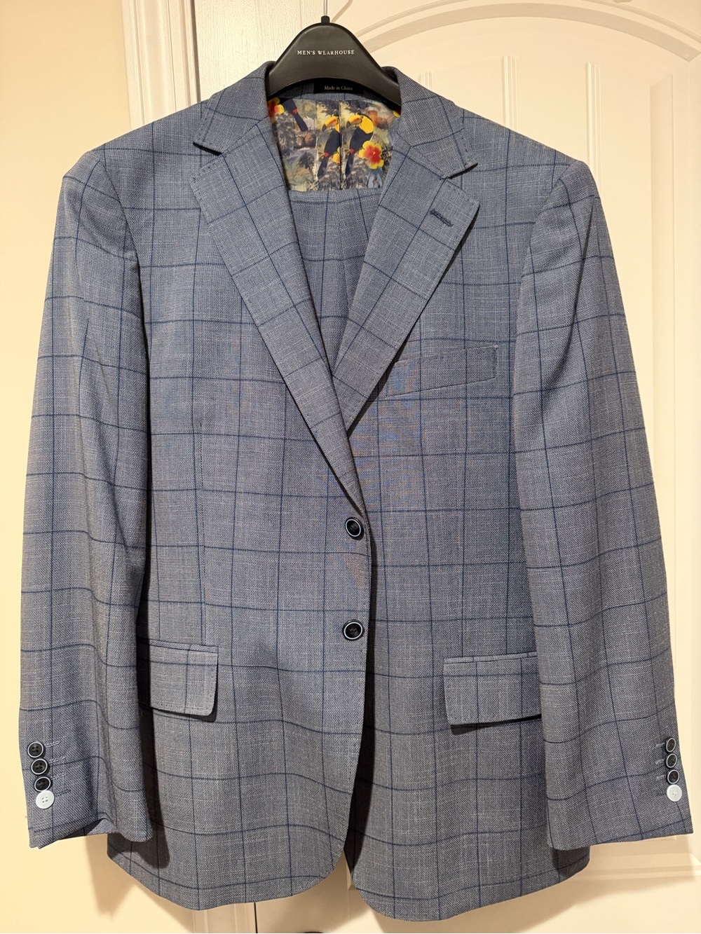 Egara Blue Gray Windowpane Suit Jacket and Pants